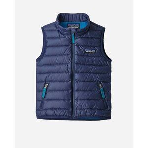 Patagonia Baby Puffer Down Insulated Vest Size 6 12 M Navy Blue Full Zip